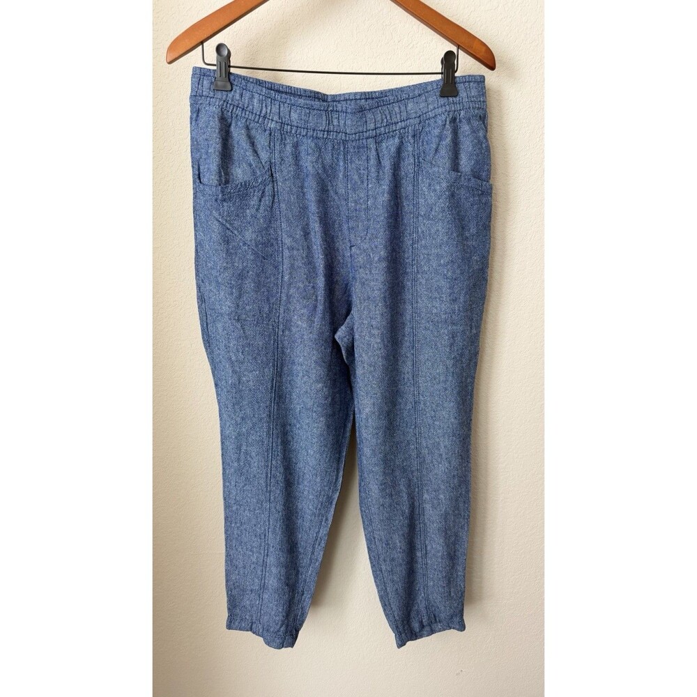 Old Navy Women's Size Large Chambray High Rise Straight Taper Linen Blend Pants